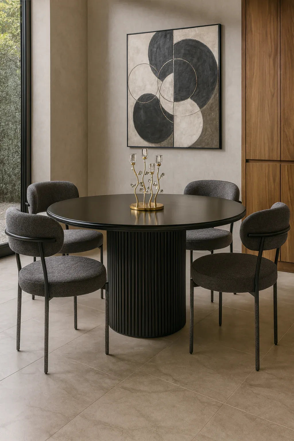 4 Seater Grey Boucle Dining Table – Modern Set Pakistan