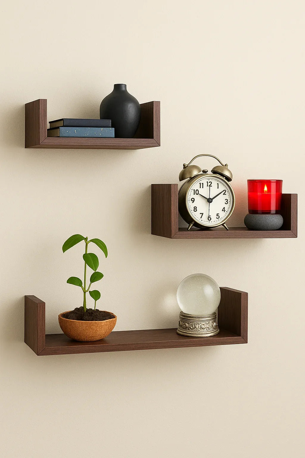 Alvin Shelf Set in Pakistan – Walnut MDF Wall Shelves