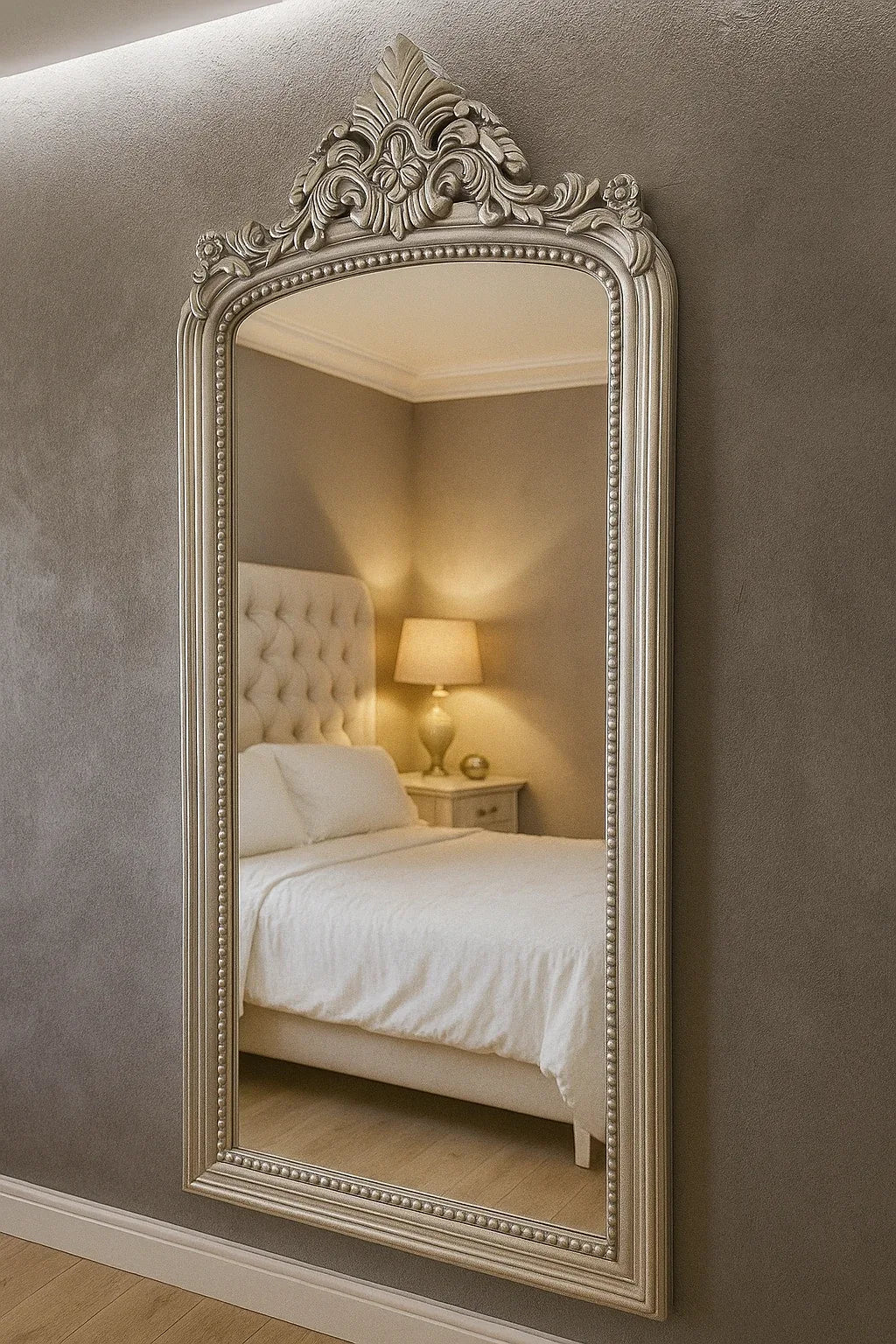 Antique White Wall Mirror – 72x30" Carved MDF Frame