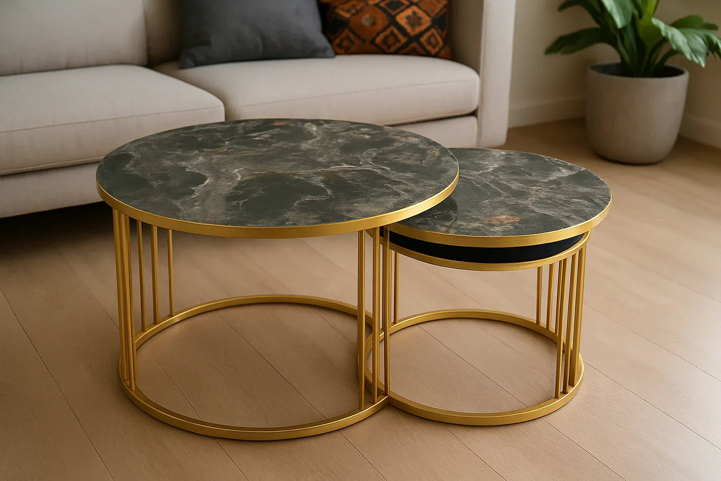 Aurora Duo Center Table – Set of 2 Gold Metal Tables