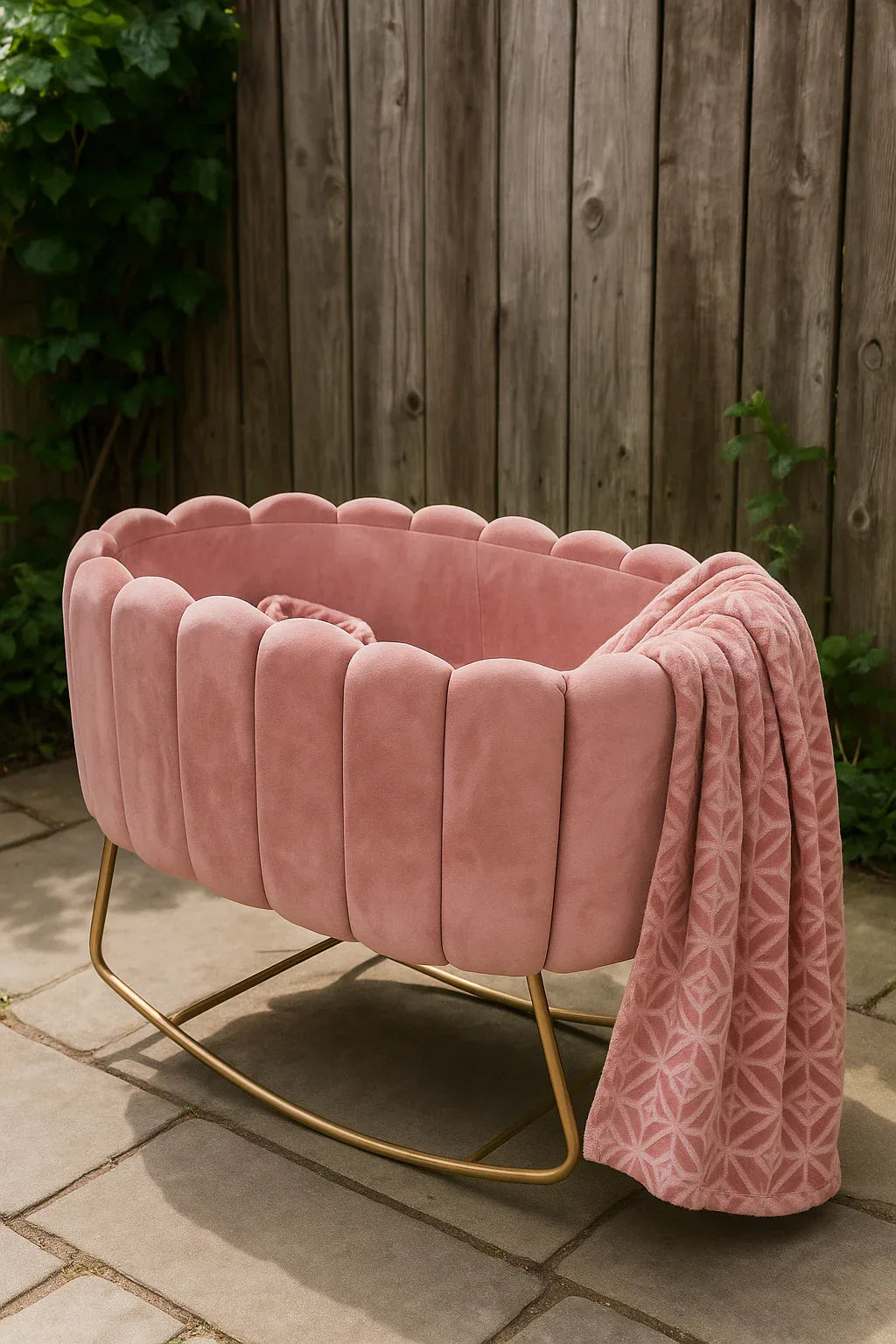 Baby Bassinet 05 – Velvet Fabric & Metal Frame Crib