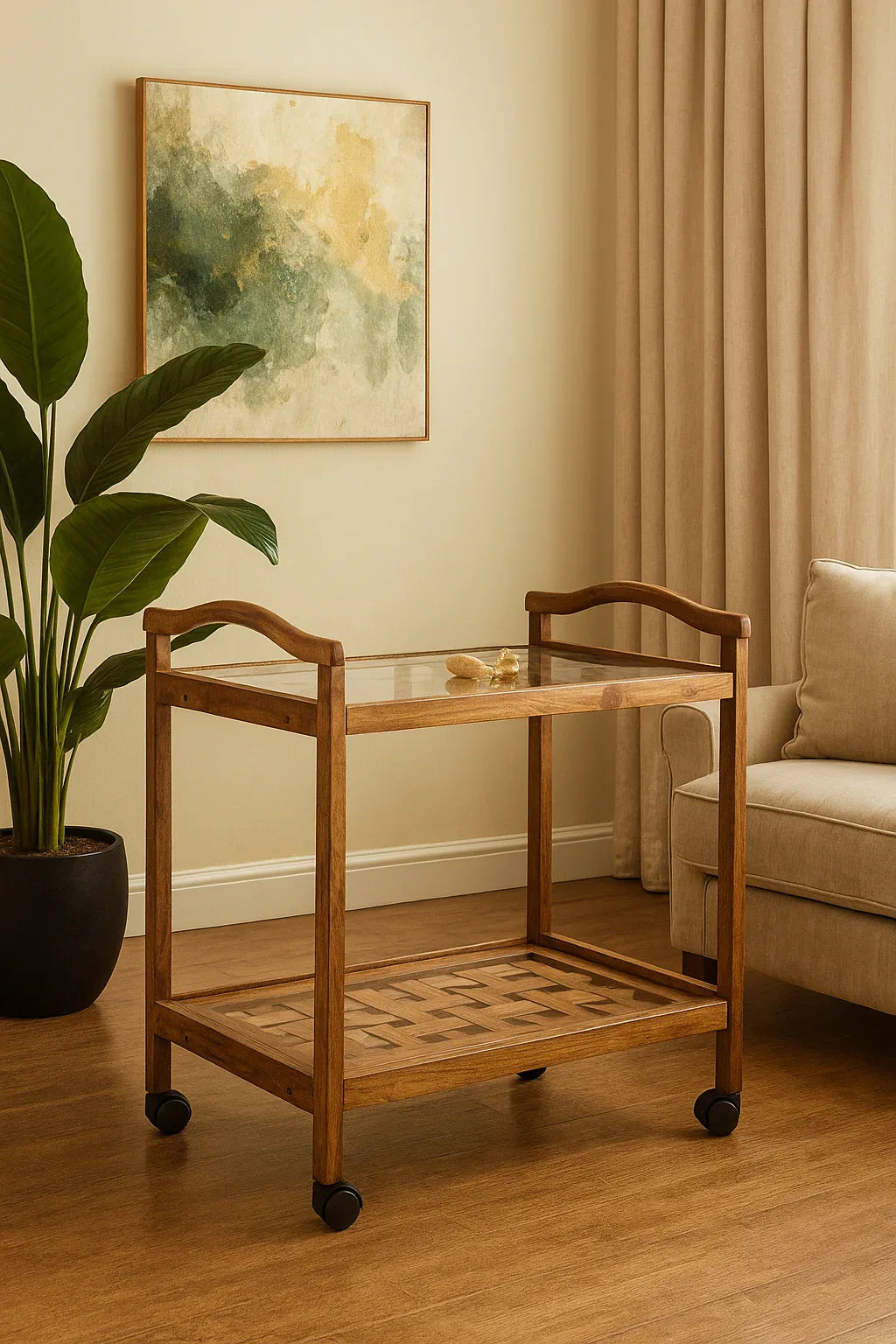 Beach Wood Trolley 06 – Imported Wooden Tea Trolley