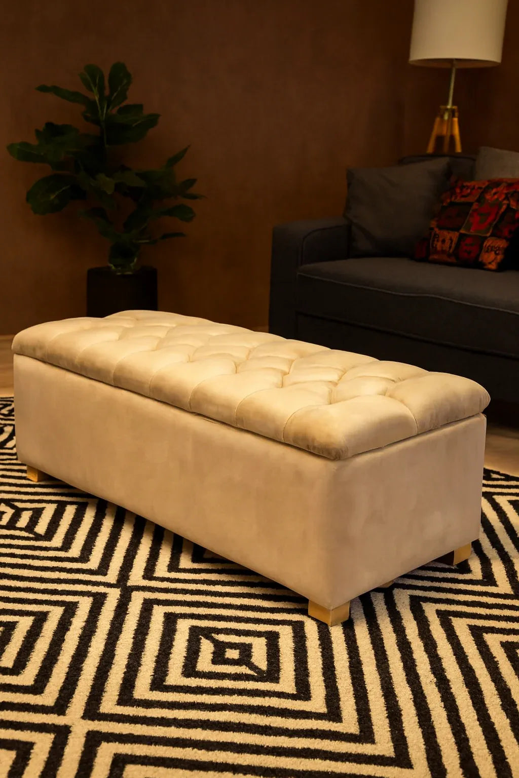 Beige Aster Puffy Storage | Premium Fabric Storage Seat
