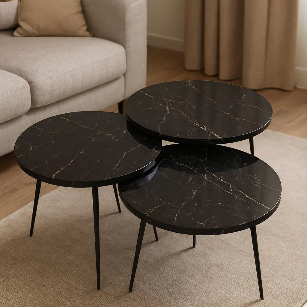 Black Gold Nesting Tables in Pakistan – Set of 3 MDF Top