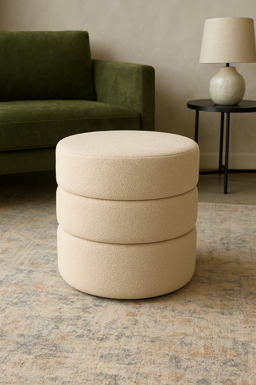 Boucle Premium Round Stool Beige – Modern Fabric Stool