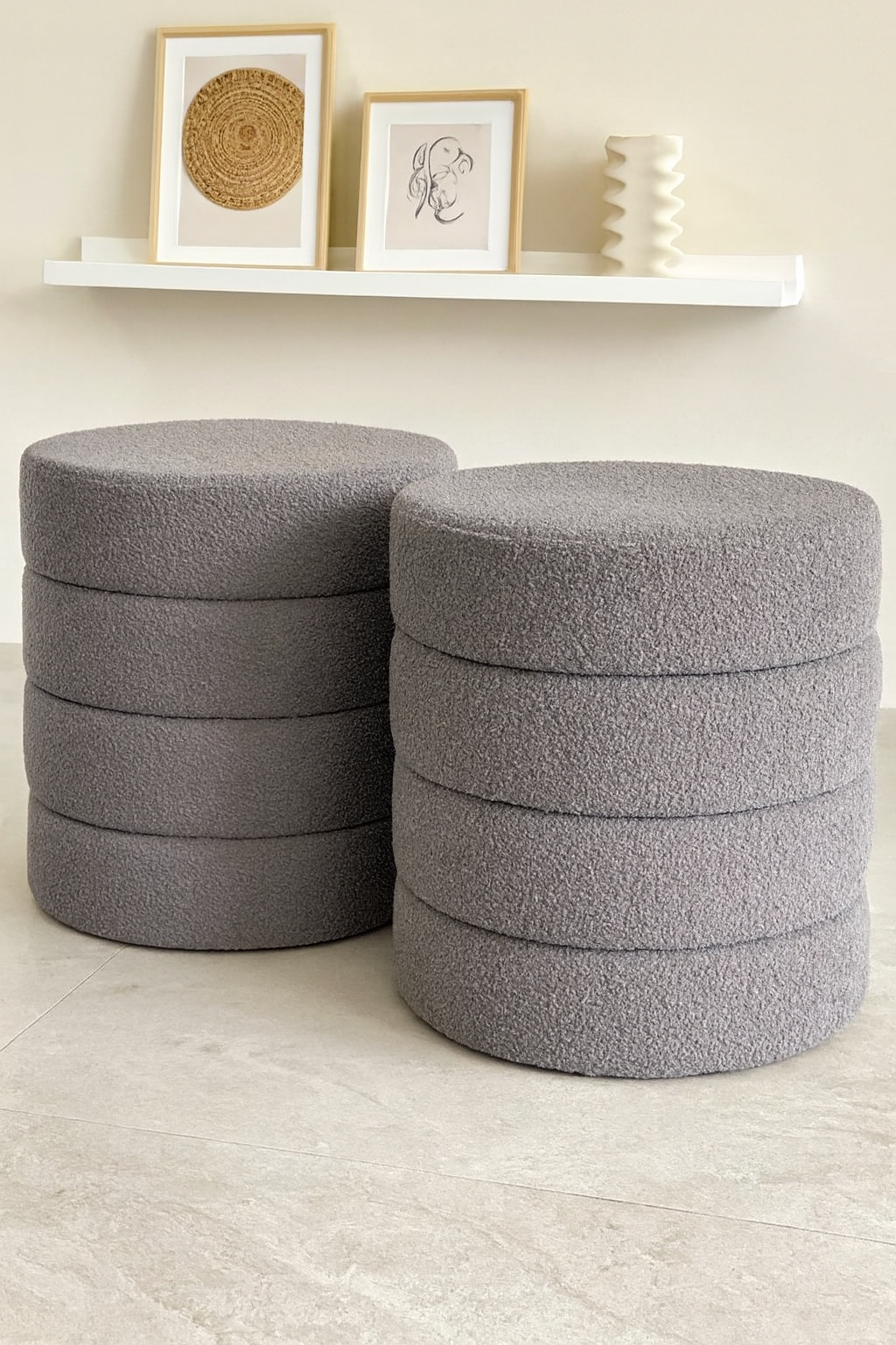Boucle Round Stool Grey 0010 | Premium Fabric Stool