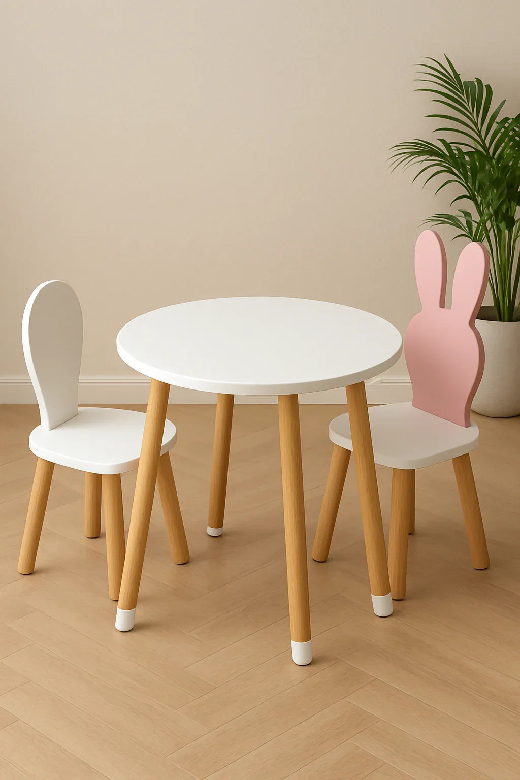 Bunny Rabbit Round Table & 2 Chairs – Kids MDF Set