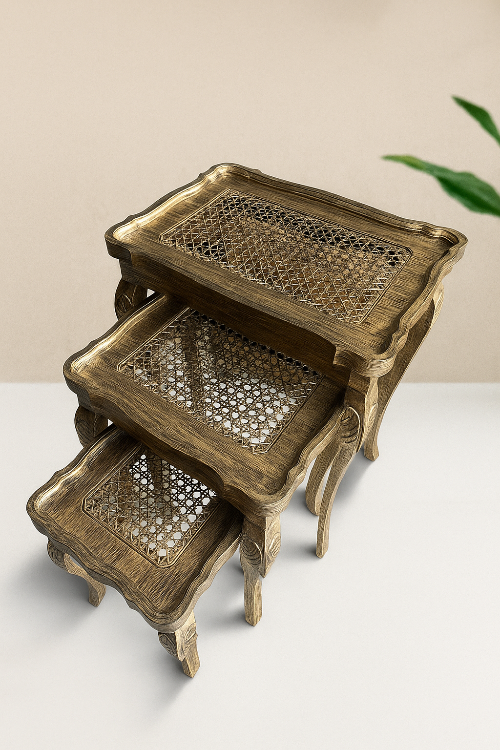 Cane Brown Panther Nesting Tables – Set of 3 Pakistan