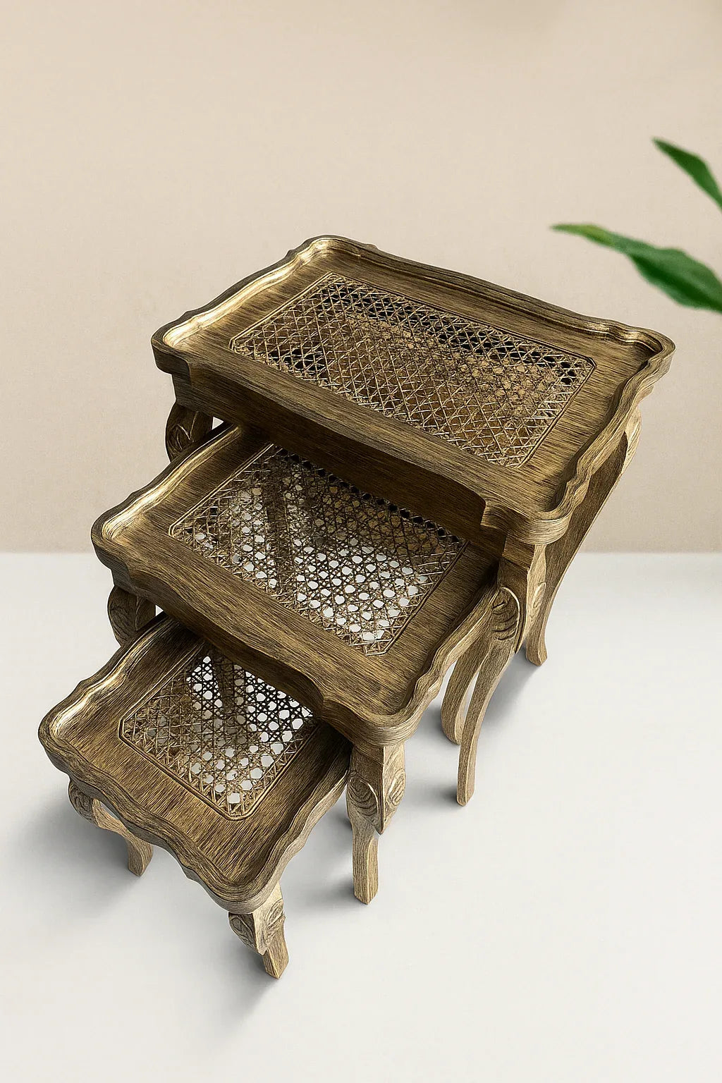 Cane Brown Panther Nesting Tables – Set of 3 Pakistan