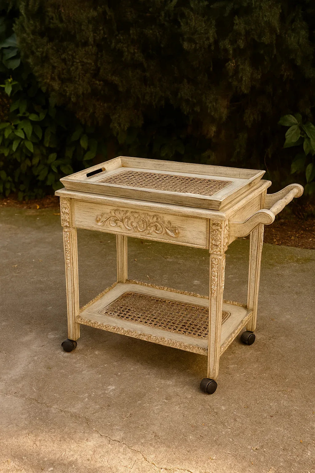 Cane Trolley 01 – Hand Painted 2 Tier Tea Trolley Pakistan