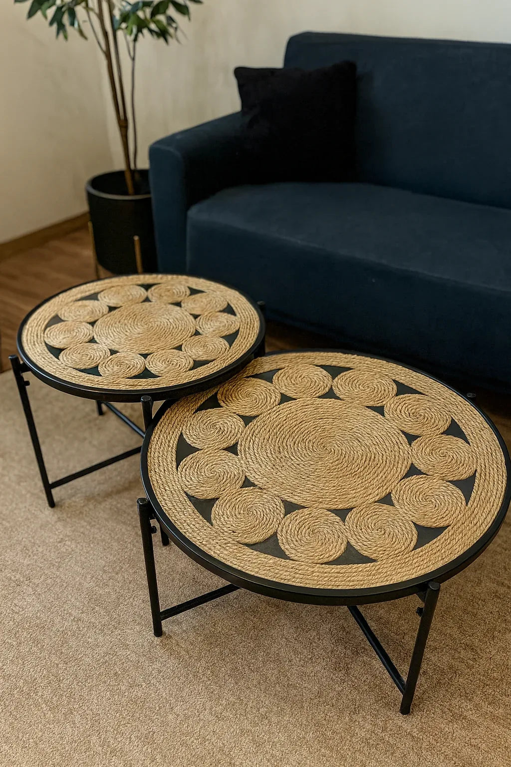 Coastal Weave Table Set – Modern Metal Nesting Pakistan