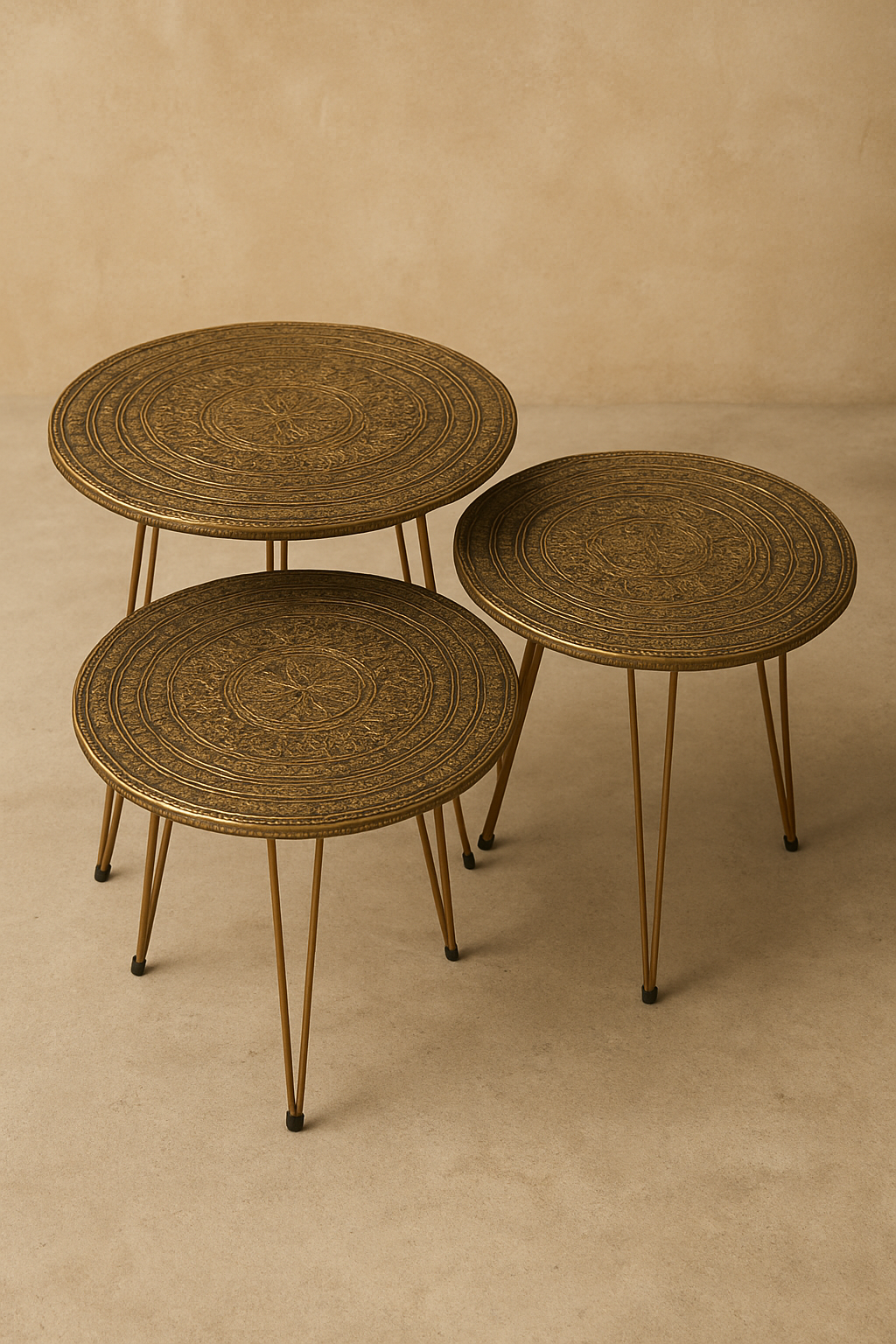Copper Gold Nesting Tables – Set of 3 Metallic Top Pakistan
