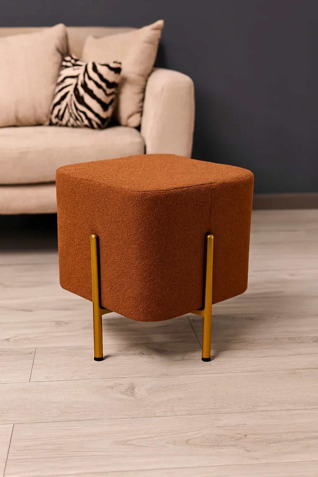 Cube Stool Rust | Boucle Fabric Ottoman with Metal Legs
