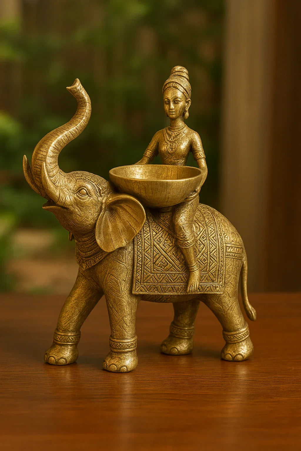 Elephant Decor Dull Gold – 12" Premium Home Sculpture