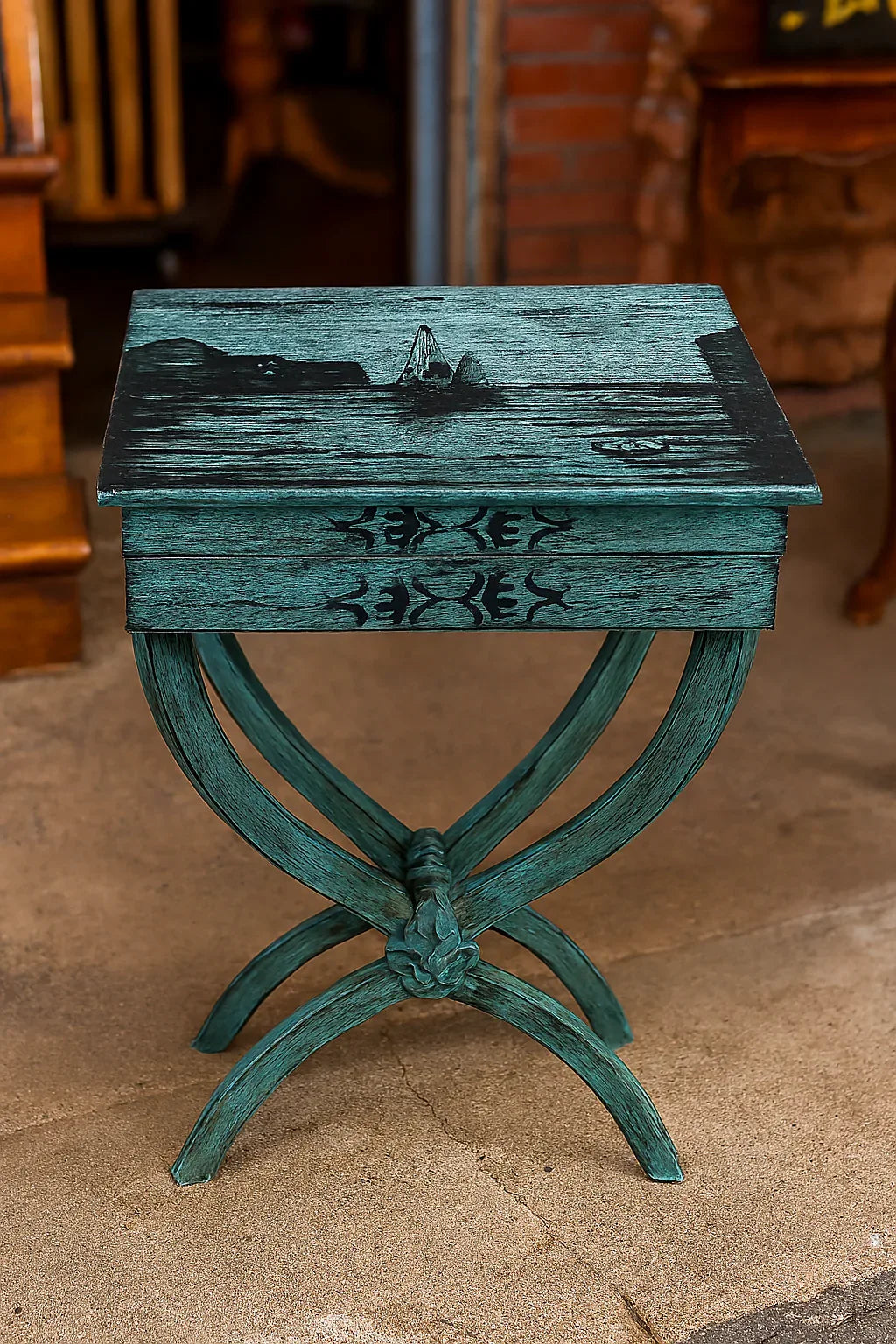 Elisa Blue Side Table – Hand Painted Victorian Design