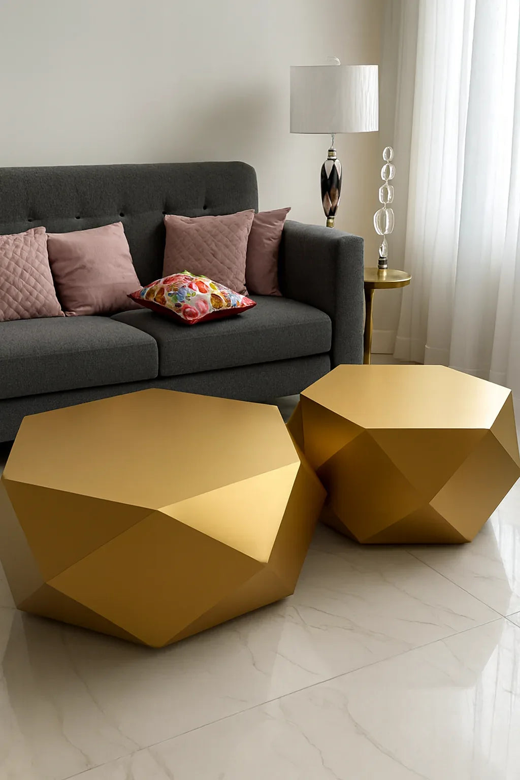 Gold Diamond Coffee Table Set – MDF Matt Deco Finish
