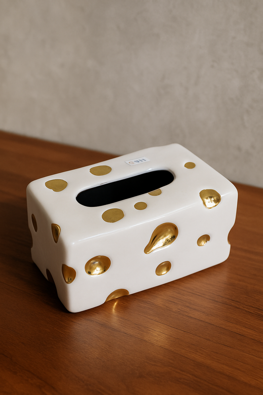 Gold & White Jewel Tissue Box 06 – Elegant Glass Décor