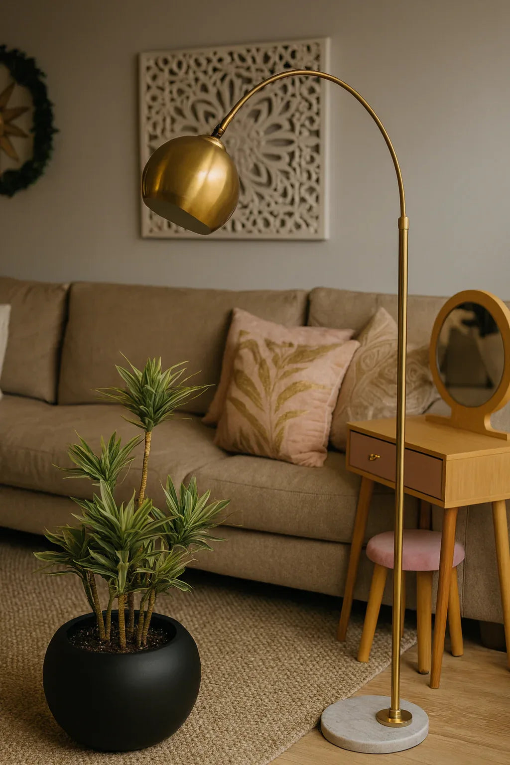 Golden Globe Lamp – 5 Ft Marble Base Floor Lamp