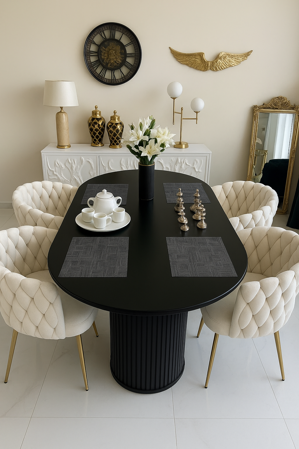 Gold Pearl Dining Table – 6 & 8 Seater Elegant Design