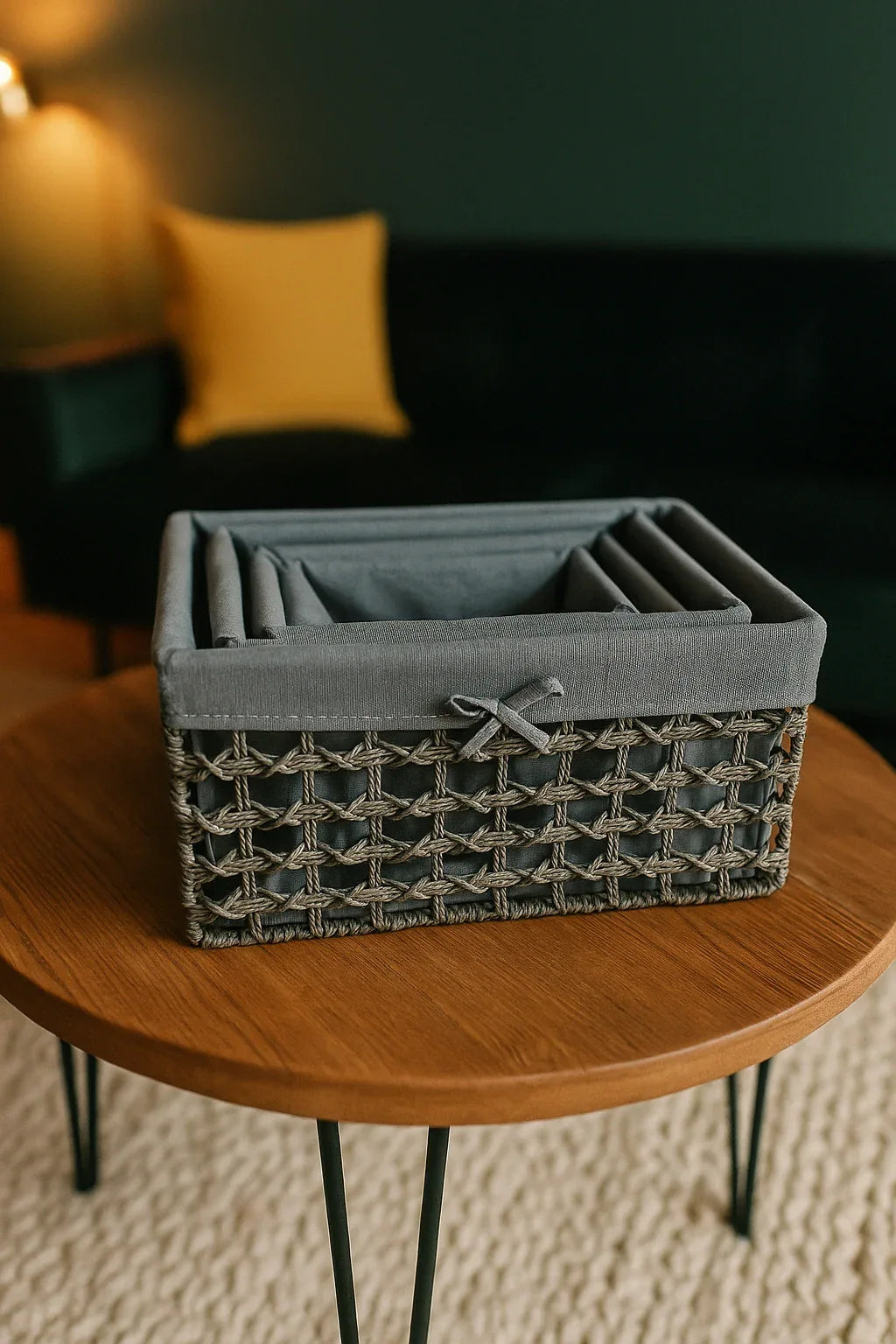Grey Hand Woven Rattan Storage Baskets – Set of 4 Imported