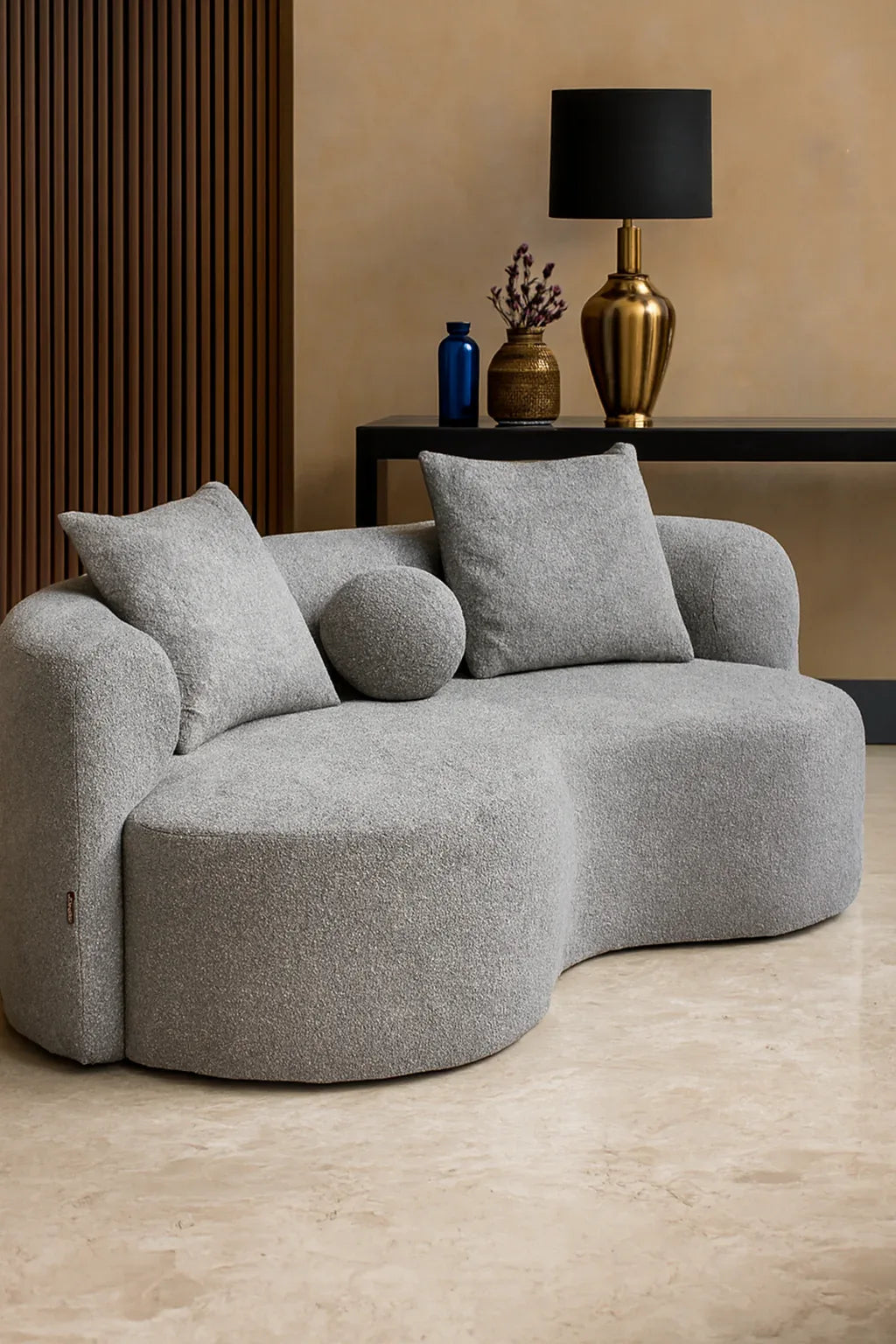 Grey Isle Boucle 3 Seater Sofa in Pakistan – Curved Comfort