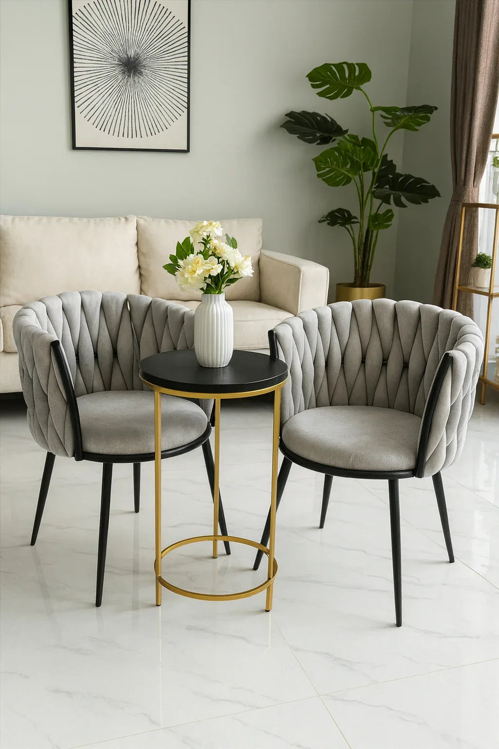Grey Knotted Chair Set of 2 | Velvet Accent Chairs
