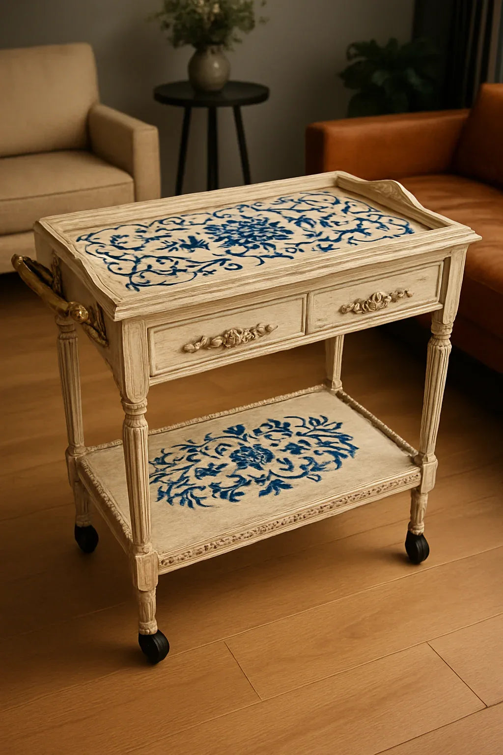 Hand Painted Tea Trolley 04 – 3-Tier Wooden Trolley Pakistan