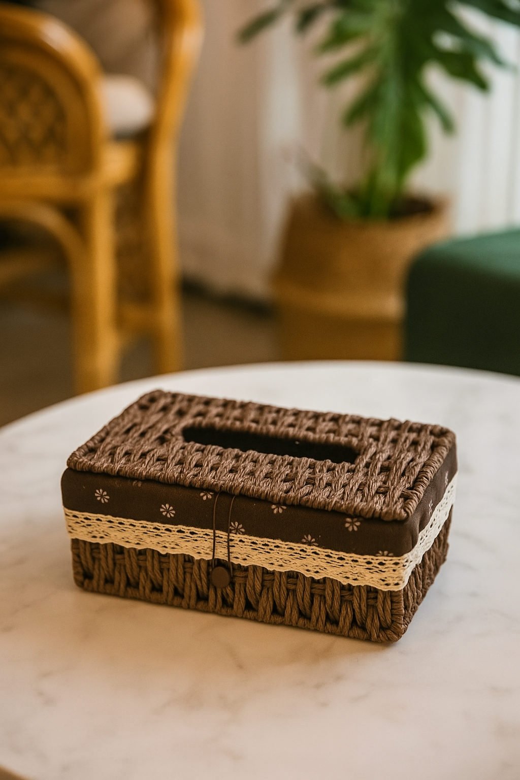 Hand Woven Rattan Tissue Box – Dark Brown Elegance