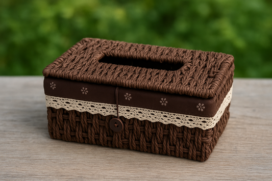 Hand Woven Rattan Tissue Box – Dark Brown Elegance