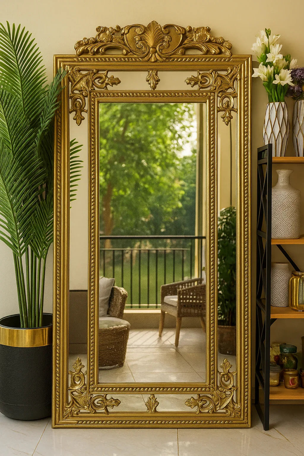 Havel Gold Carved Standing Mirror – 6x3ft Luxury Mirror