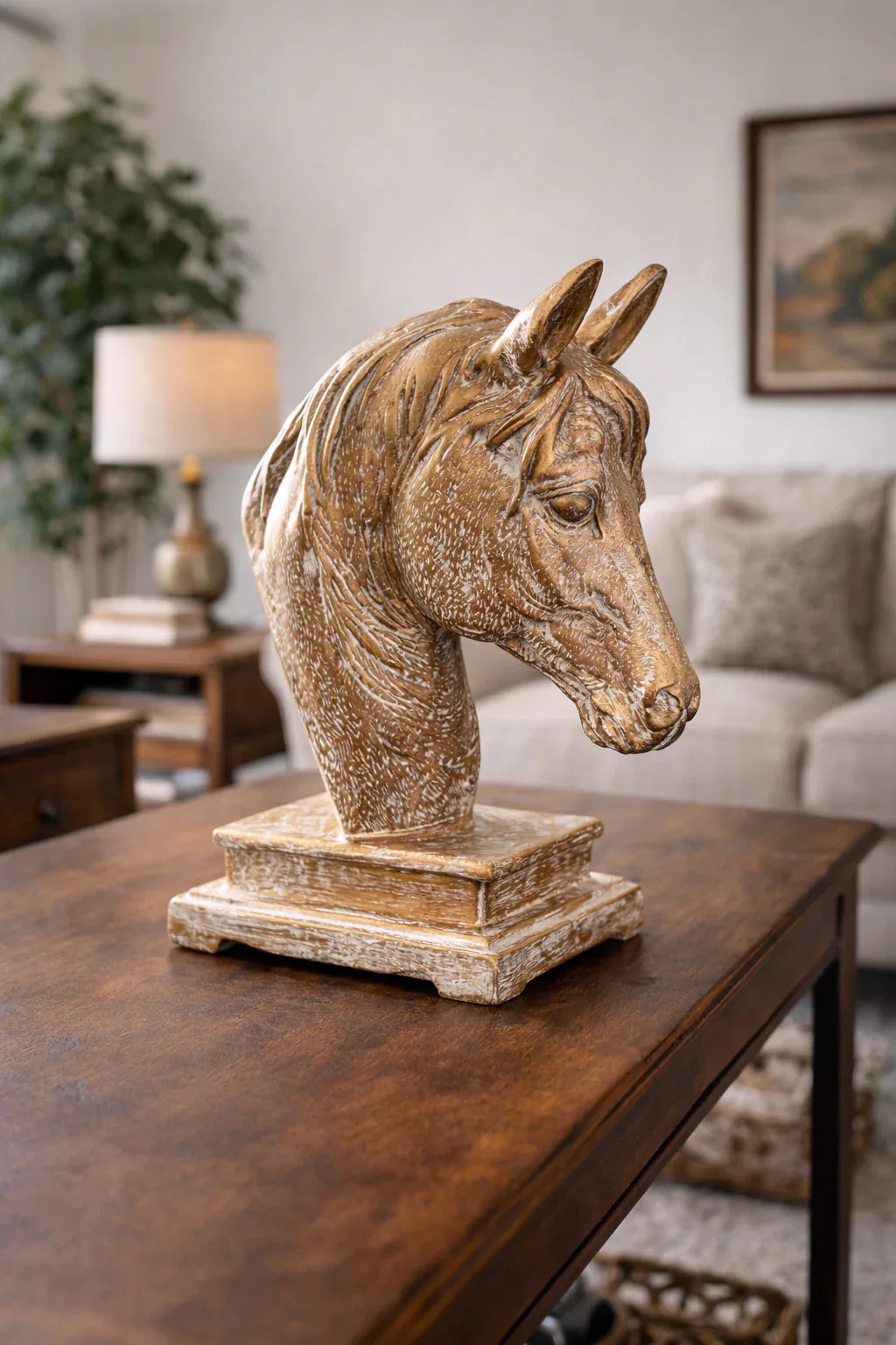 Horse Head Sculpture White Antique Resin Pakistan