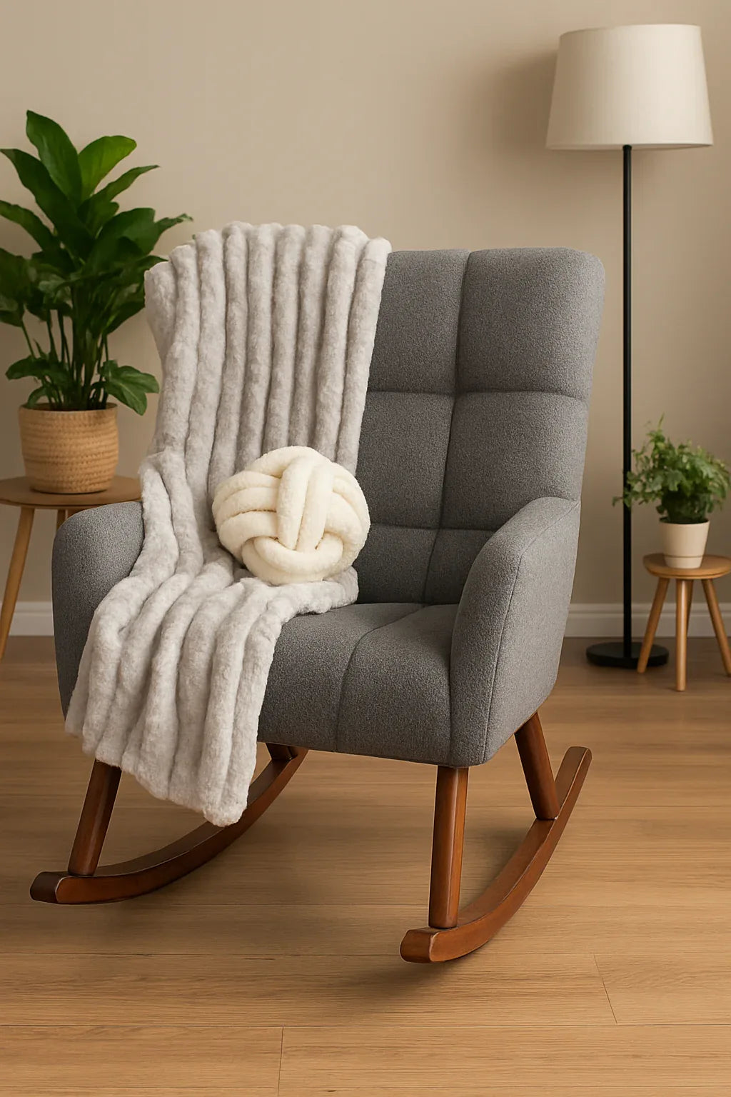 James Rocking Chair Off Grey Boucle – Beechwood Frame
