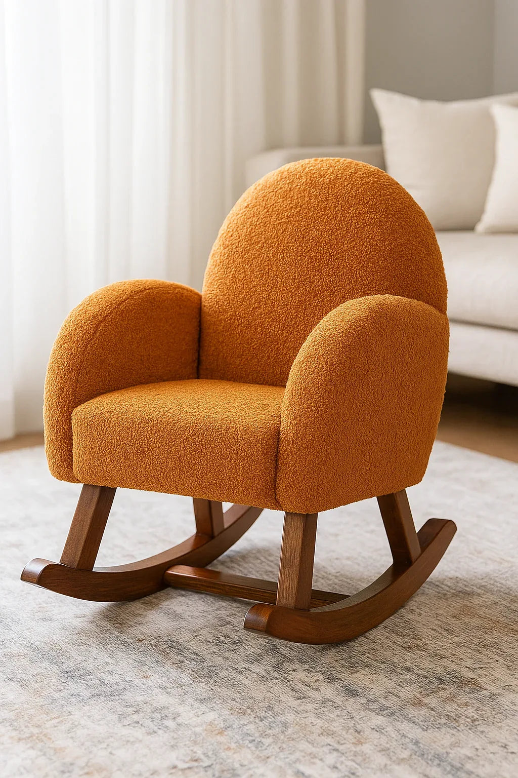 Kids Rocking Chair Brown – Boucle Fabric Chair Pakistan