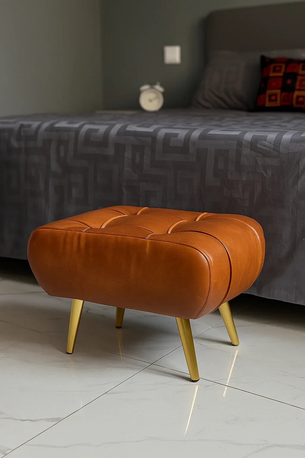 Leather Stool 04 – Luxury Brass-Leg Stool in Pakistan