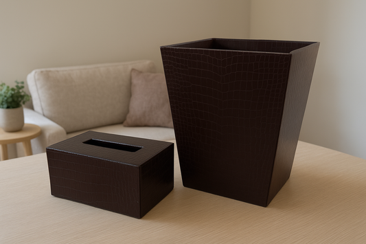Leather Tissue Box & Dustbin 03 – Premium Leather Set