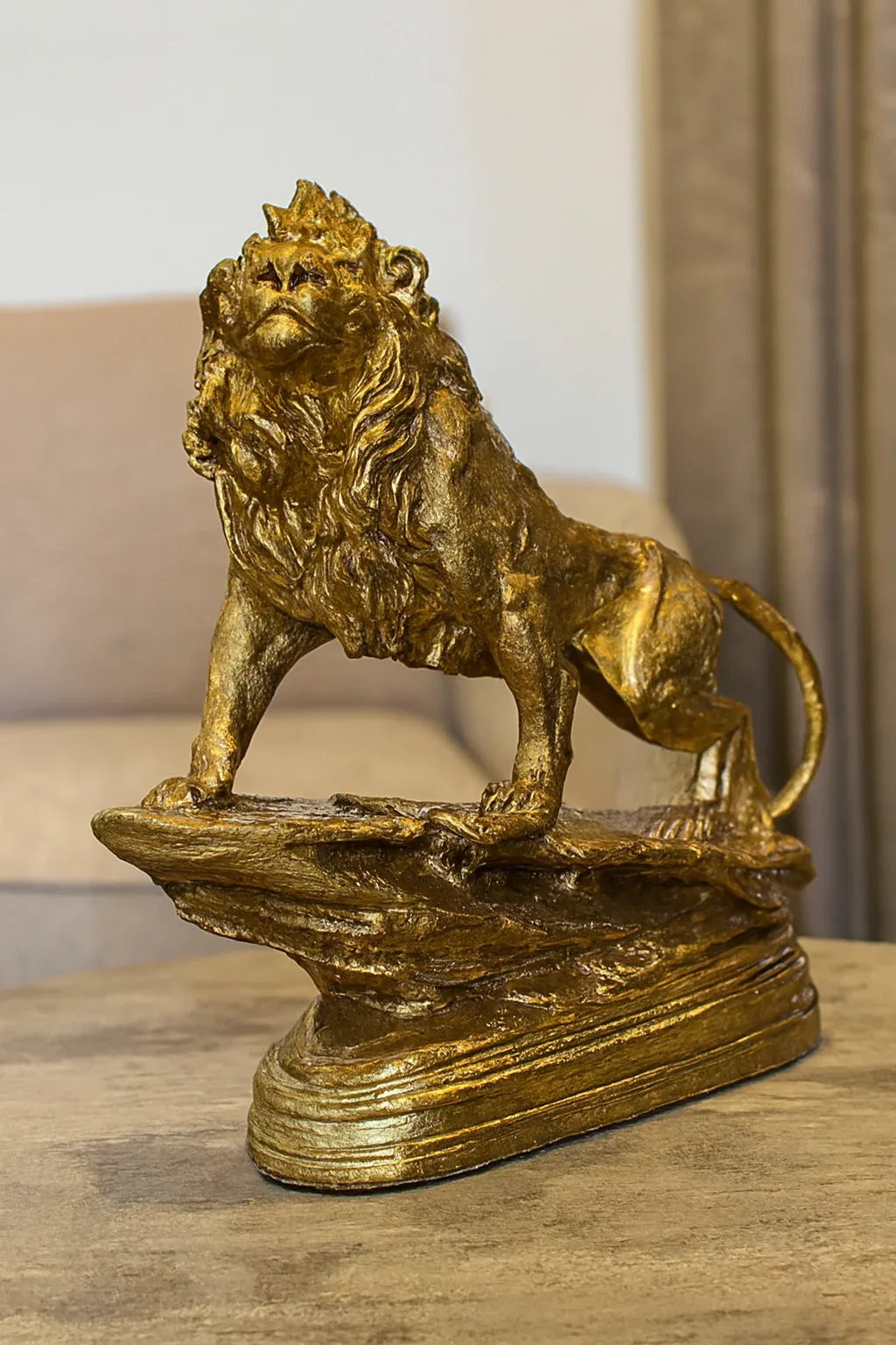 Lion on Stone Decor | Gold Plated Statement Piece
