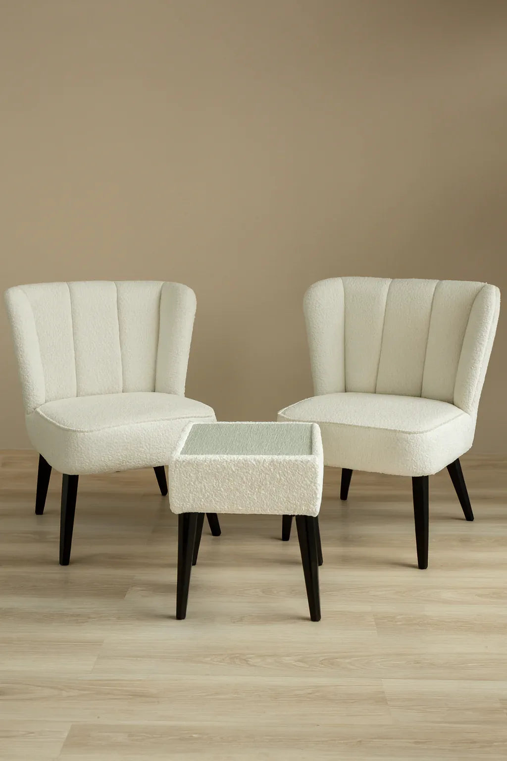 Luna Chair Boucle White with Table | Modern Chair Set