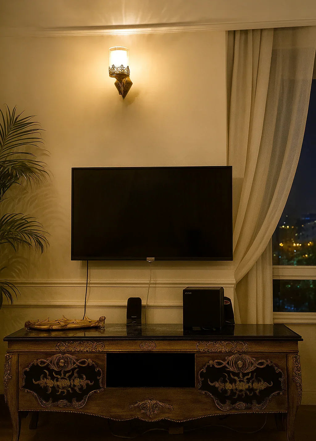Nia Hand Painted LCD Console – 60" Wood & MDF TV Unit