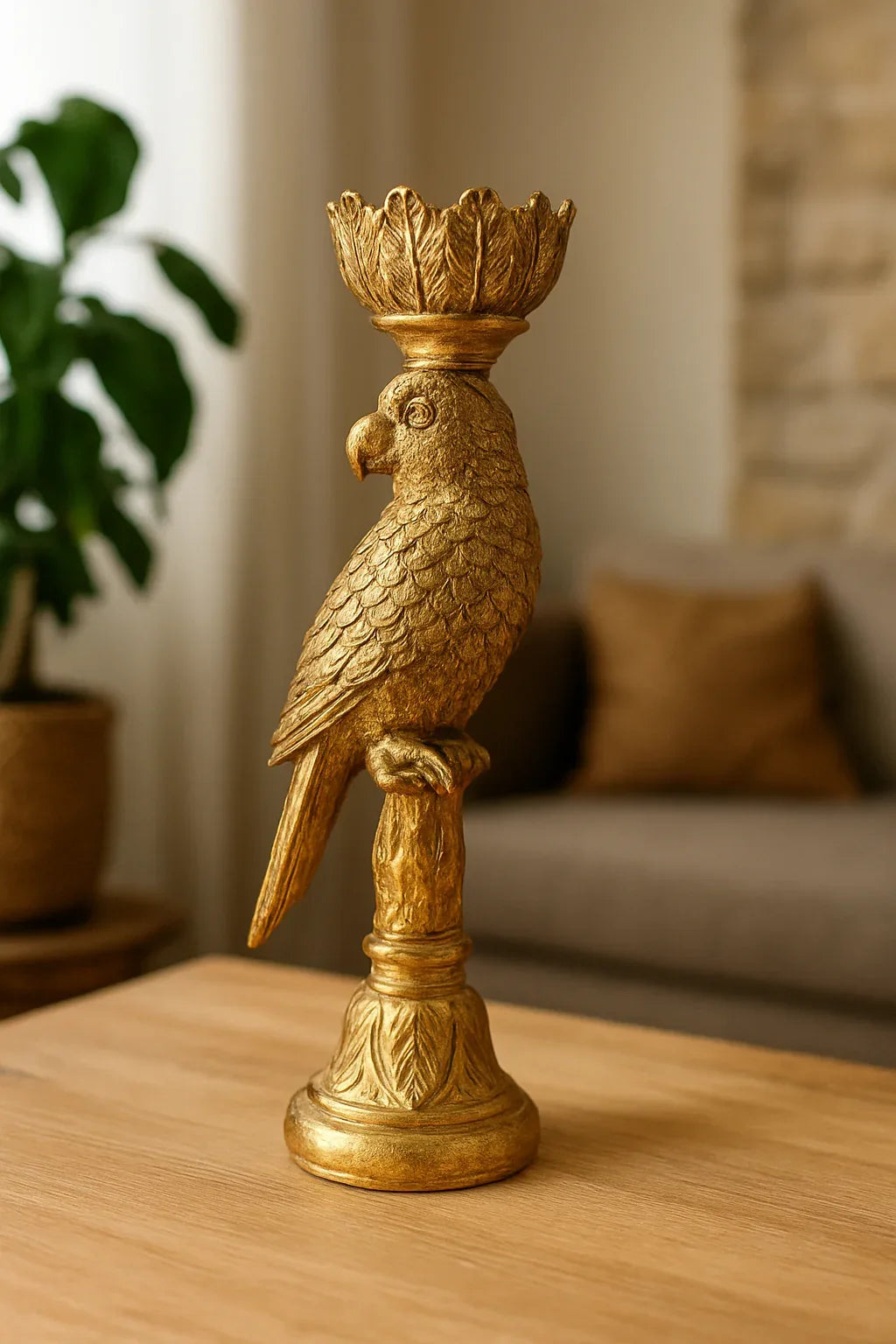 Parrot Candle Stand – Gold Plated Decorative Piece