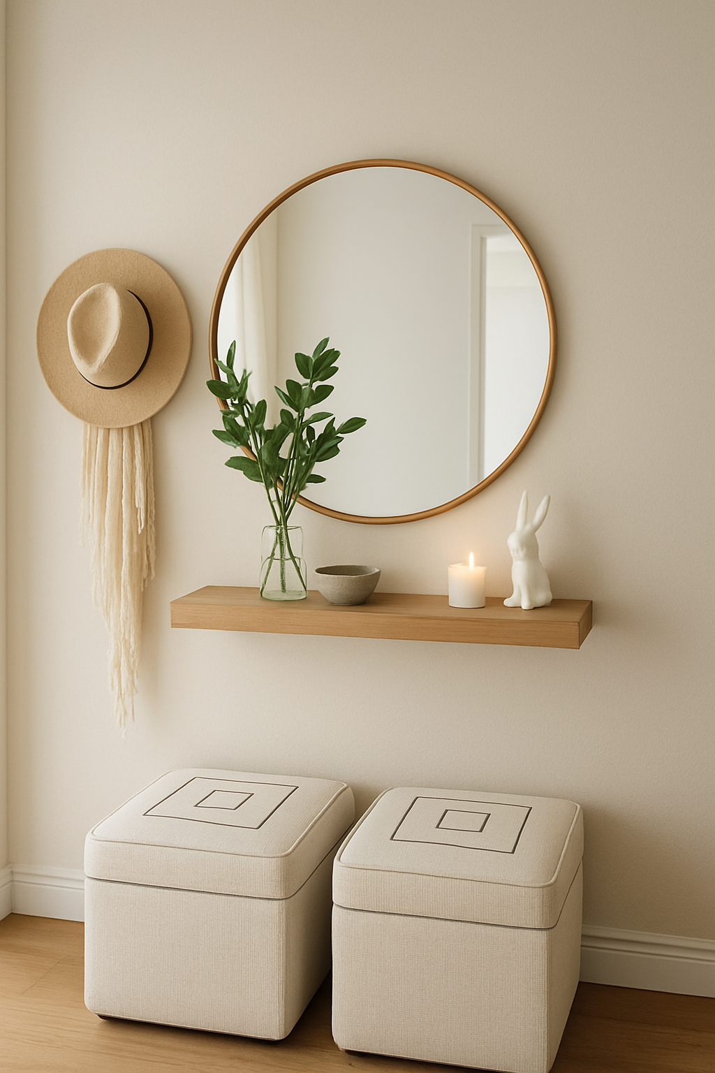 Pavel Round Mirror & Shelf in Pakistan – MDF Wall Décor