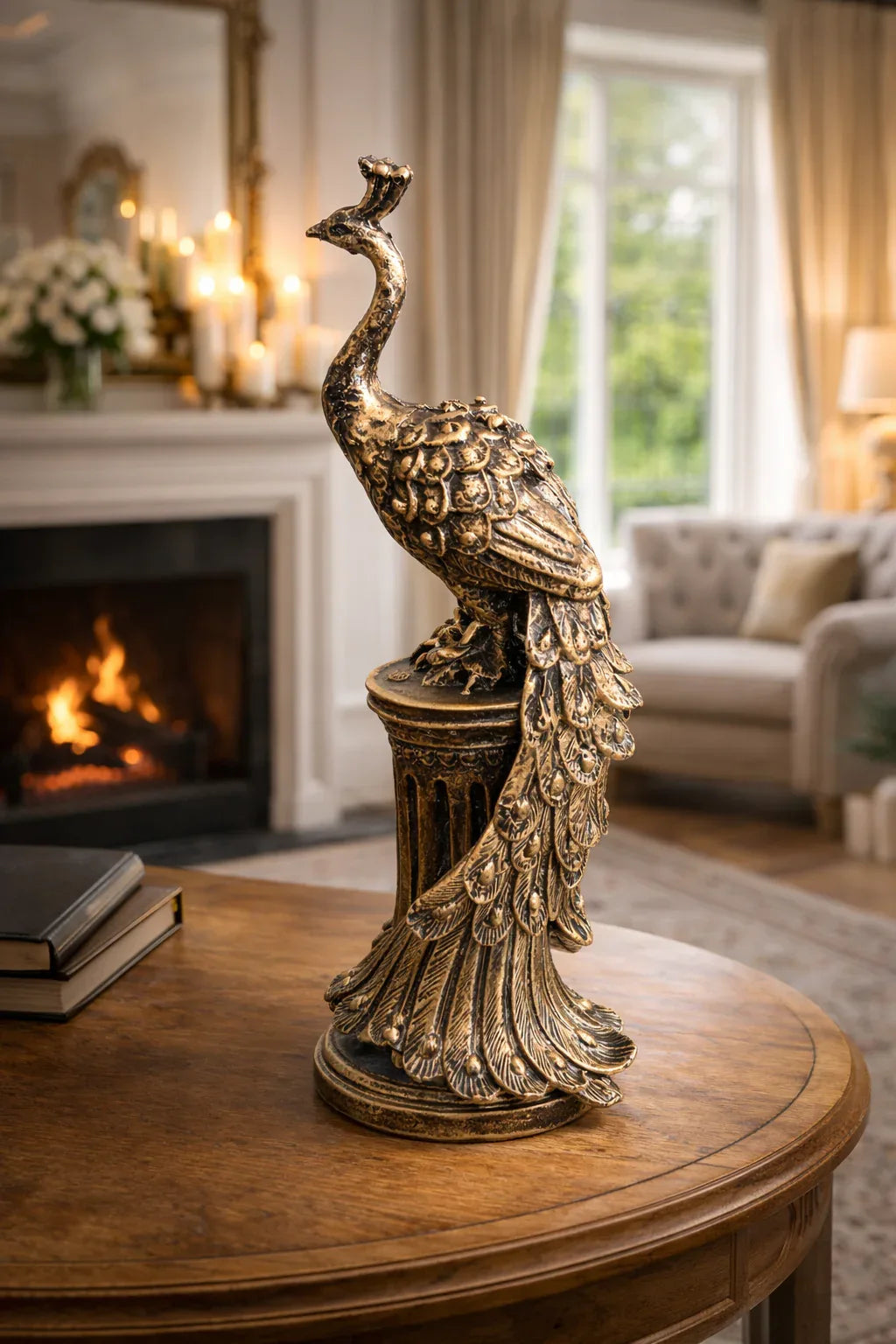 Peacock Sculpture Black Antique Resin Pakistan Decor
