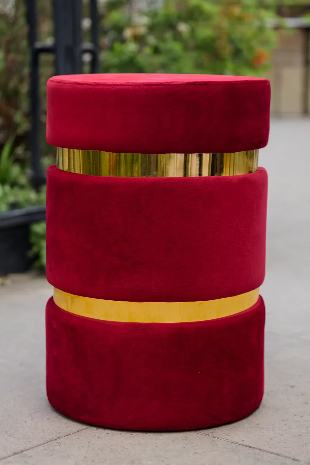 Premium Round Stool 008 | Fabric Stool with Gold Edge