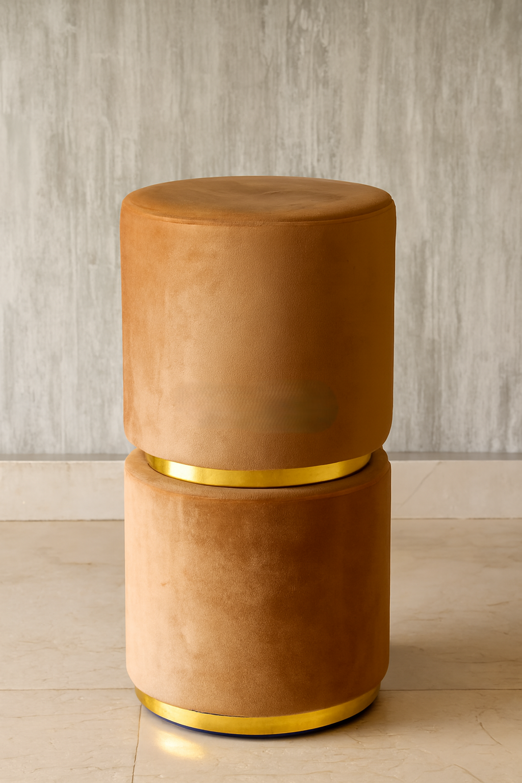 Premium Round Stool Brown | Fabric Stool with Golden Edge