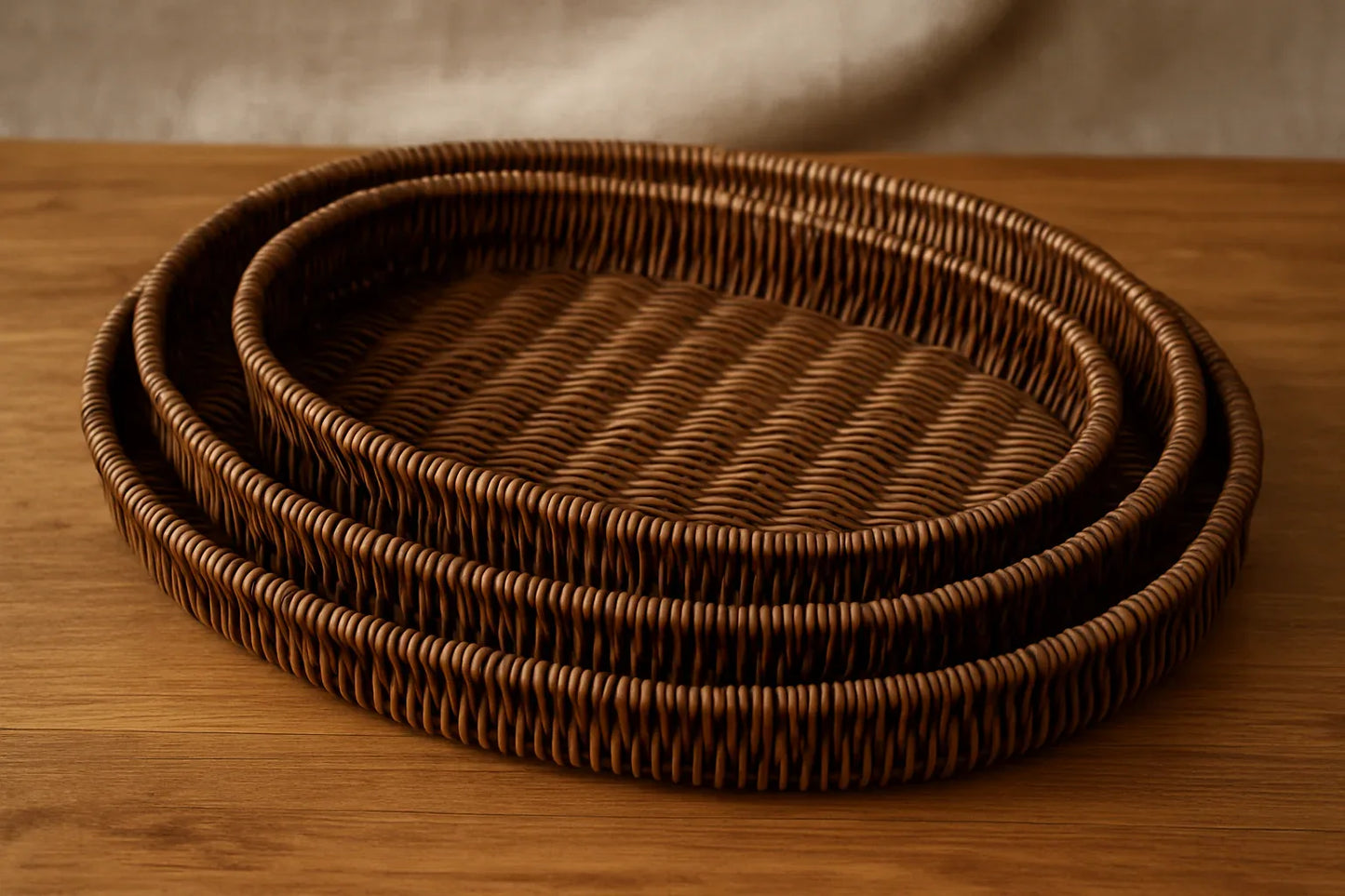 Rattan Tray Oval 03 – Handwoven Oval Rattan Tray Set (Large, Medium, Small)