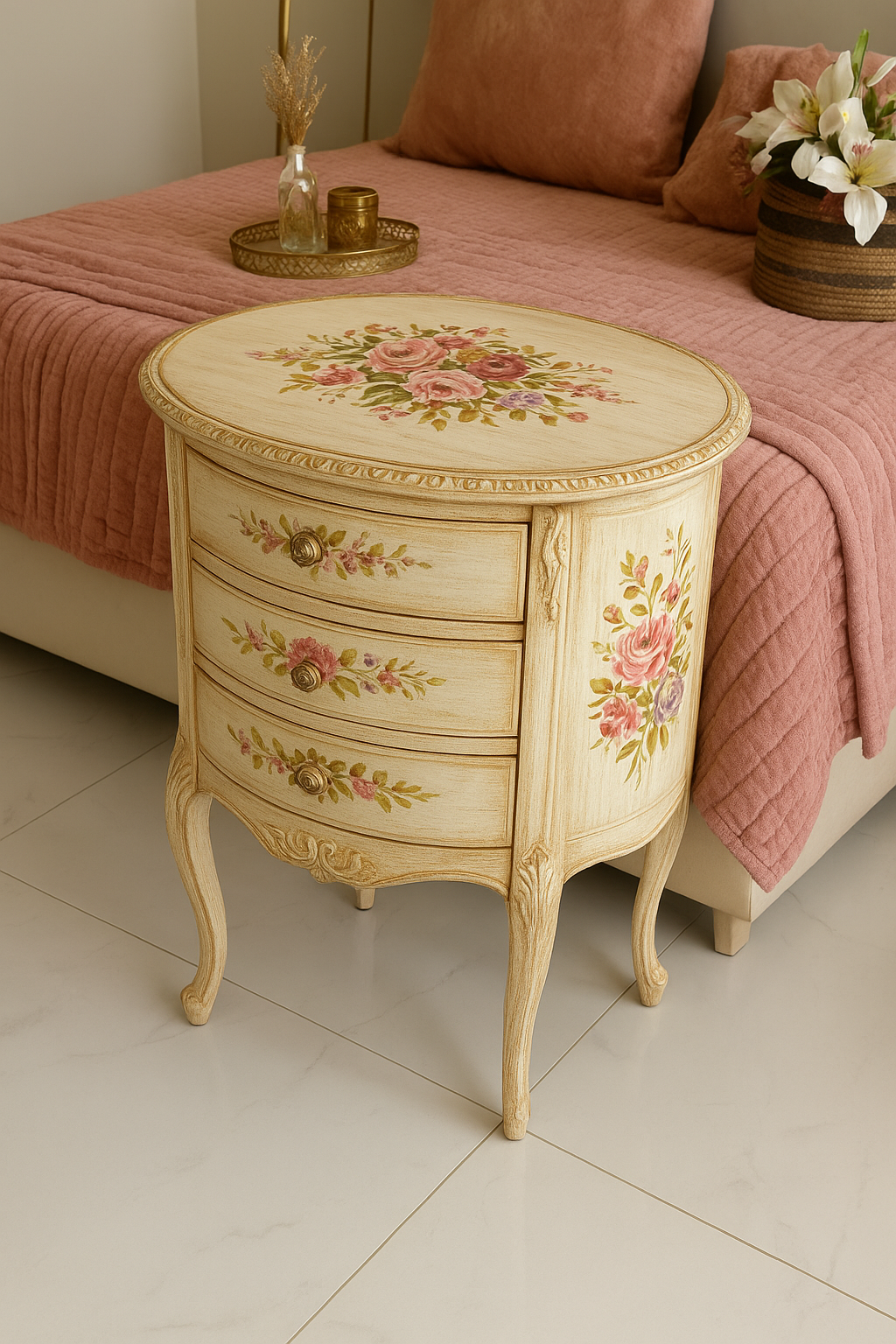 Rose Victorian Table – Hand Painted Wooden Accent Table Pakistan