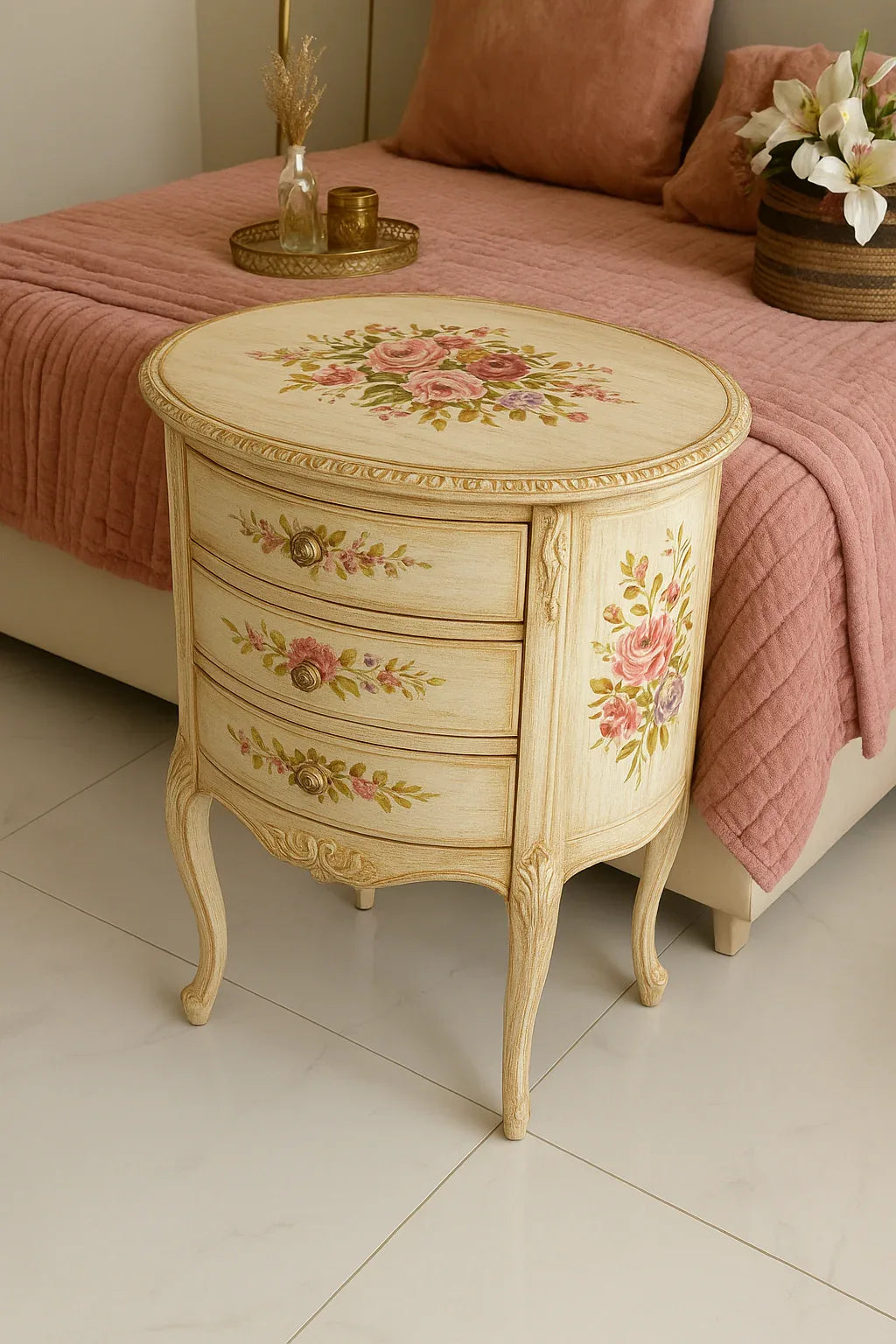 Rose Victorian Table – Hand Painted Wooden Accent Table Pakistan