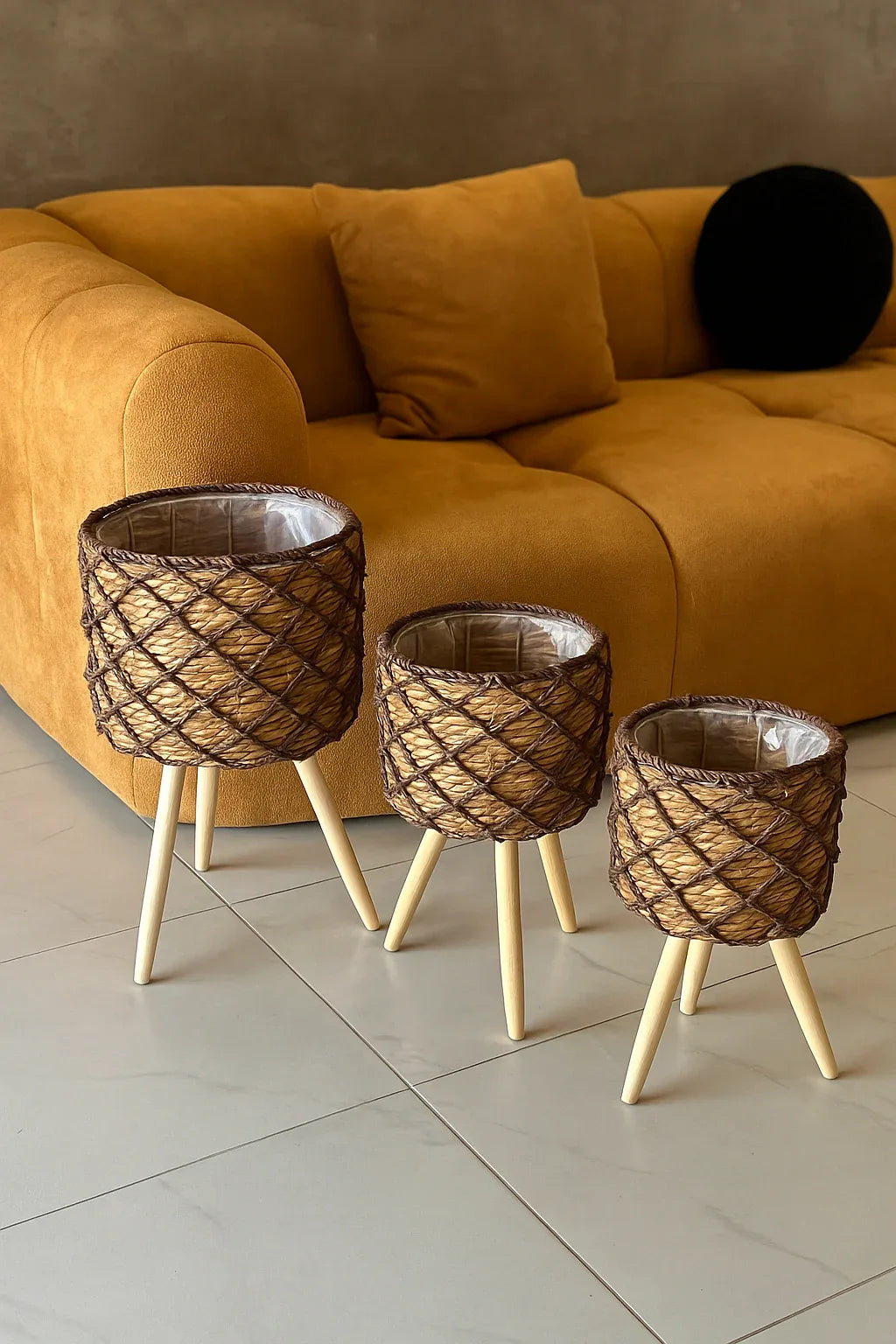 Rustic Cane Planter Basket – 3 Sizes Decorative Planters