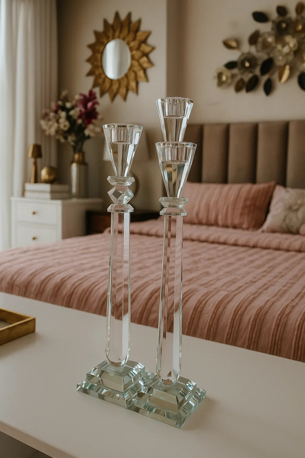 Set of 3 Crystal Candle Stands – Elegant Decorative Set