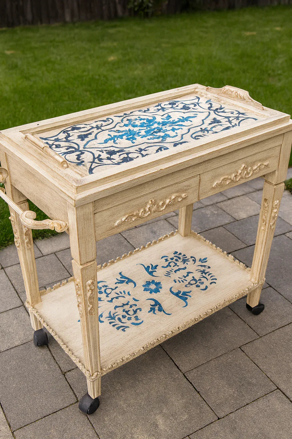 Sofia Blue & White Detachable Wooden Trolley – Pakistan