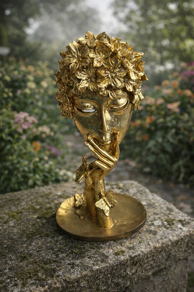 Thinking Lady Sculpture Gold Resin Pakistan Decor